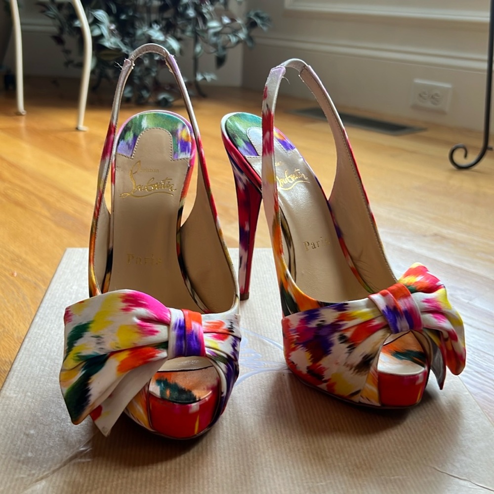 Authentic Louboutin sz 36 vendome sling nodo 120 satin bouquet
